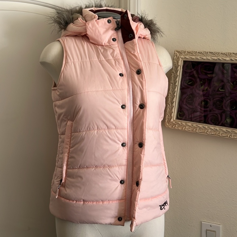 Burton~Puffy Vest / Pink With Faux Fur removable Hood - Picture 8 of 15